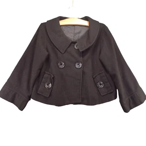 Ambra Girl's Peacoat Black Actual 36x19 Double Breasted Cropped Long Sleeve - Picture 1 of 12
