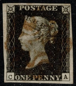 1840 1d Black Pl 2 CA 4m Ex Large Gold Collection Red MX Fine Used Cat. £375.00 - Picture 1 of 1