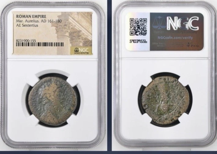 Emperor Marcus Aurelius Sestertius 161-180 AD NGC Certified Ancient Roman Coin - Image 1 of 4