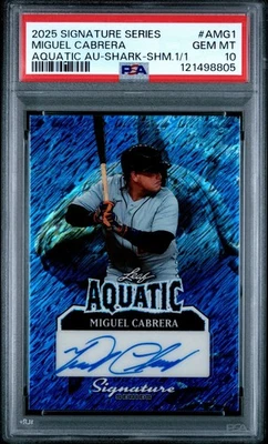 Serie Leaf Signature 2025 autógrafos Miguel Cabrera Shark Shimmer #1/1 PSA 10 Foto 1 de 2