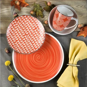 Euro Ceramica Simpatico 16 Piece Stoneware Dinnerware Set ; Opulent Orange ;S... - Picture 1 of 6