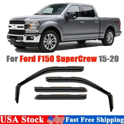 Rain Guards Vent Visors Shade for 2015 16 17 2018 2019 2020 Ford F-150 SuperCrew - Imagem 1 de 4