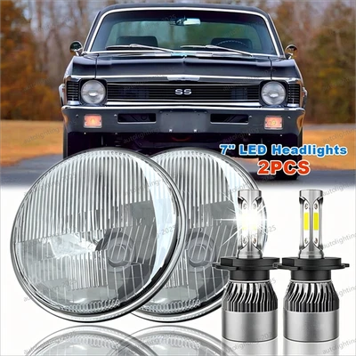 Par de faros LED halo azul de 7" para Chevy Nova 1969-1979 Ford F-100 1953-1977 Foto 1 de 4