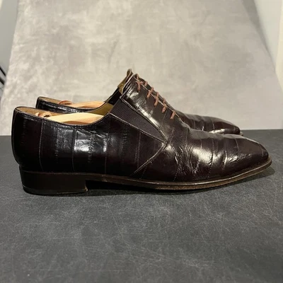 Mezlan Platinum Dress Shoes Mens 10.5 Brown Caspeo Oxford Square Toe Eel Skin - Image 1 of 4