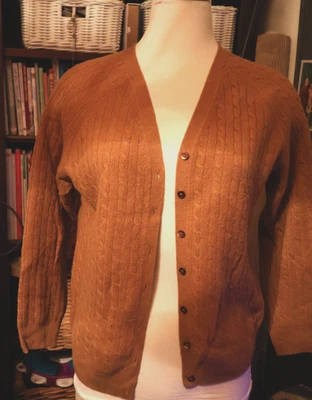 MUJER J. Cárdigan CREW Camel Carmel 100 % cachemir cable cuello en V 3/4 SLV MED T Foto 1 de 4