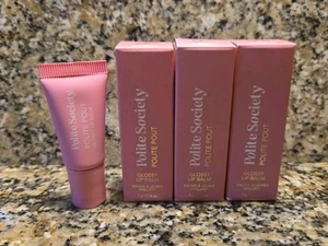 3x Polite Society Polite Pout Glossy Lip Balm Pink Grapefruit NIB .16 Oz Ea Mini - Picture 1 of 6