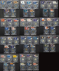 '99-'09 Complete Flag Set of 56 proof State Quarters - Silver - PCGS PR69DCAM - Picture 1 of 24