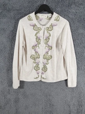 Cárdigan Orvis para mujer Reino Unido mediano crema bordado algodón lino tejido cottagecore Foto 1 de 4