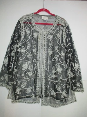 VICTOR COSTAS 3X Black & Beige Sheer Embroidered Evening Occasion Jacket - Image 1 of 4
