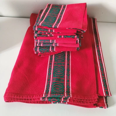 Nappe basque rouge + 8 serviettes brodées vert émeraude - Imagen 1 de 4