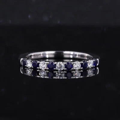 Sapphire Band 14K Solid White Gold 0.60 Ct Round Cut Classic Women’s Jewelry - Image 1 of 4