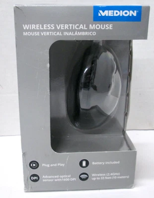 New Medion Wireless Ergonomic Vertical Mouse in Black - Image 1 of 2