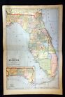 1907 State of Florida Color Map or Mississippi