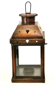 Tin Lantern Hearts Patter, Copperized Tin- 5 x 5 x 11H - Picture 1 of 5