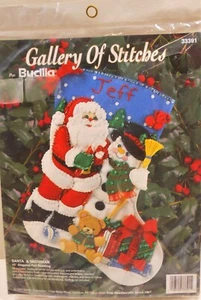 NIP Bucilla Jeweled Felt Christmas Stocking Kit 15" SANTA & SNOWMAN #33391 - Picture 1 of 1