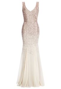 Goddiva Champagne Sequin Chiffon Long Maxi Evening Dress Bridesmaid Prom Party