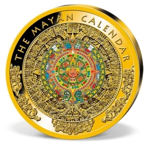 MAYA KALENDER - Azteken / Sonnenscheibe - MEDAILLE - KOLORIERT - VERGOLDET - Bild 1 von 7
