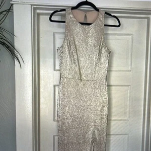 Dessy Collection Vivian Diamond Womens 4R Metallic Maxi Evening Dress Rose Gold - Picture 1 of 11