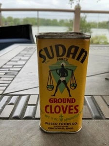 Vintage SUDAN Ground Cloves 2 Oz. Tin Wesco Foods Kroger Food Foundation - Picture 1 of 7