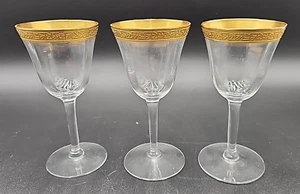 Set of 3 Vintage Fostoria (766-2) Gold Encrusted Cordial Glasses Goblets Paneled - Picture 1 of 20