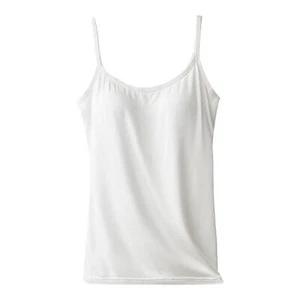 Long Cami With Built In Shelf Bra Adjustable Strap Women Layering Basic Tank Top - Picture 1 of 34