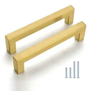 Goldenwarm Brushed Brass Cabinet Handle Drawer Pulls 3", 4", Single Hole Centers - Picture 1 of 6