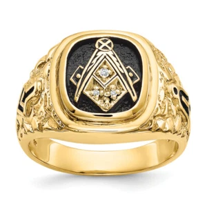 10K Solid Yellow Gold Nugget Diamond Masonic Ring - Picture 1 of 110