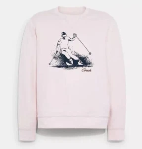 Coach Ski Alpine PINK Club Graphic Crewneck Sweatshirt In Organic Cotton size M - Picture 1 of 8