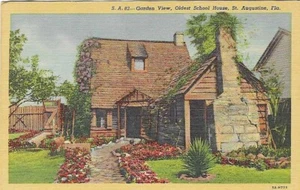 Vintage Florida Linen Postcard St Augustine Garden View Oldest School House - Picture 1 of 2