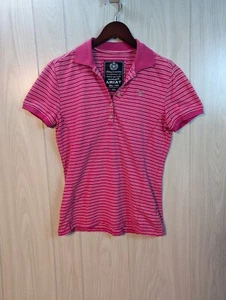 Ariat Shirt Womens Medium Pink White Stripe Short Sleeve Polo Embroidered - Picture 1 of 6