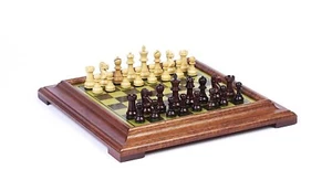 French Staunton Jr Chessmen with Classic Pedestal Brass/Wood Board from Italy - Picture 1 of 4