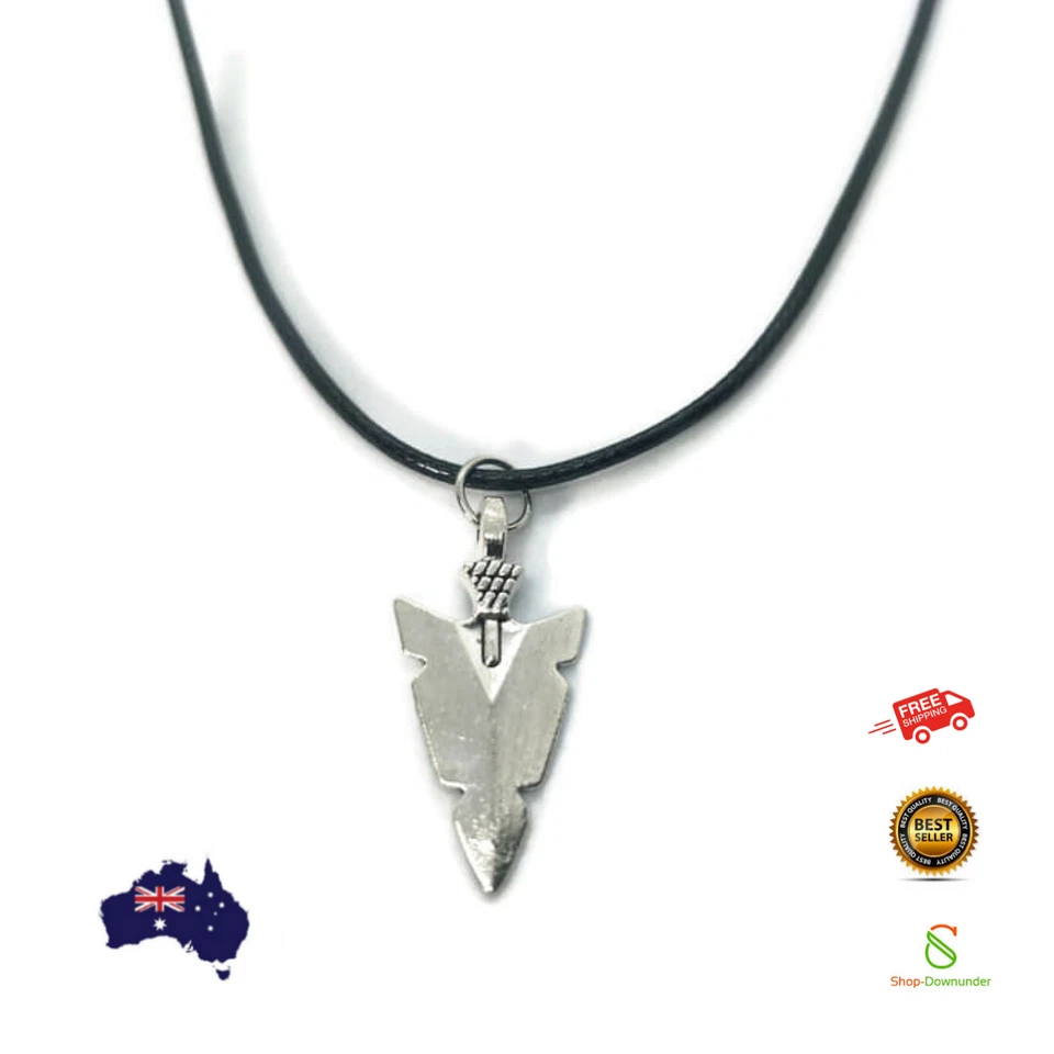 Arrowhead Choker Pendant Necklace Black Leather Adjustable Arrow Head - Image 1 of 4