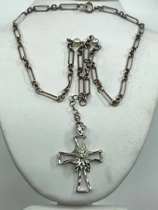 "Vintage schönes Sterlingsilber Rosenkreuz (1 1/4x3/4"" 925 & Perlenkette 16"" - Bild 1 von 8