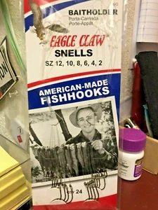 Eagle Claw, Baitholder, Snells, Sz 12, 10, 8, 6, 4, 2, Qty 24, Fishhooks, #139Q - Picture 1 of 1