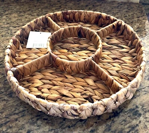 Straw Serving Tray Large 14" Round 5 Compartments - Picture 1 of 4