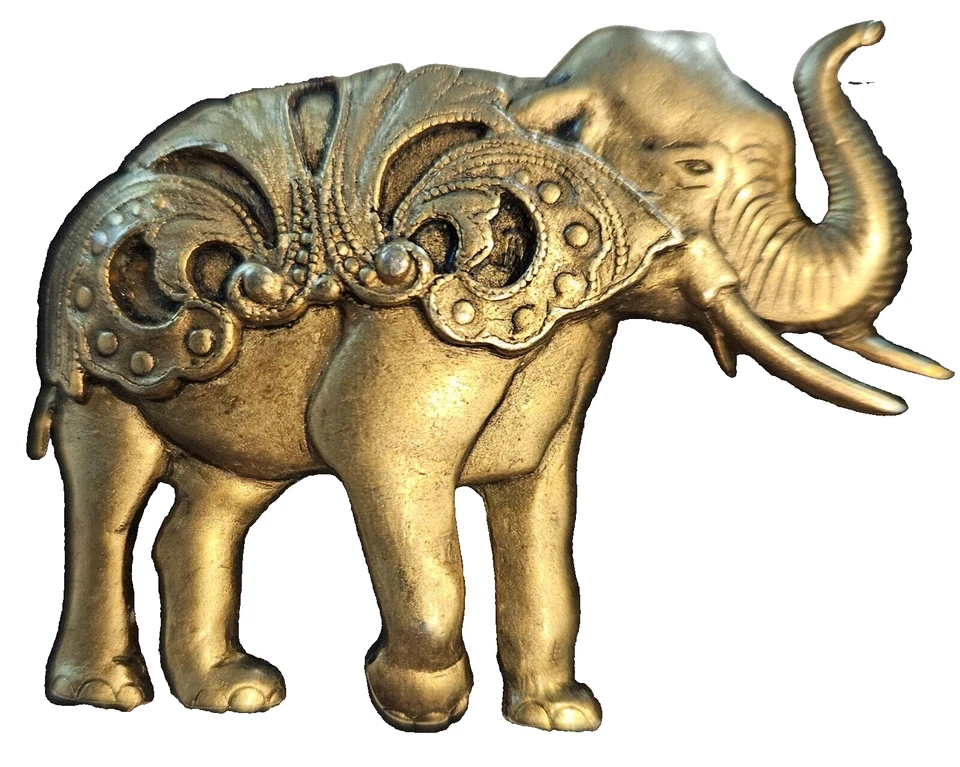 Broche elefante de latón de colección 3D tronco tono dorado joyería/2"L Foto 1 de 4