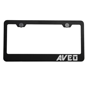 Matte Black License Plate Frame Silver AVEO Laser Etched Metal Screw Cap - Picture 1 of 8