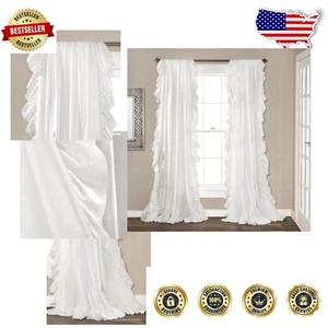 Reyna Ruffle Window Curtain Set, 54" W x 95" L, Elegant Flowing Drapes in White - Picture 1 of 10