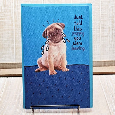 Tarjeta de despedida American Greetings Blue Puppy Tears dejando buena suerte Foto 1 de 4