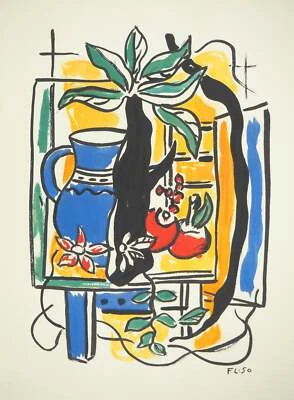 Fernand LEGER : Nature morte au pichet bleu, Lithographie et pochoir signée - Photo 1/4