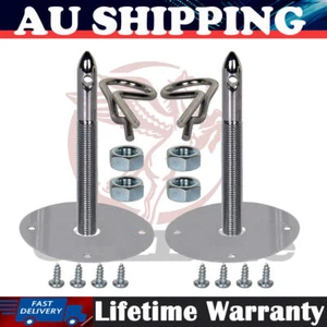 4" long Stainless Steel Mount Hood Pin Pins Plate Bonnet Lock Kit Racing Style - Picture 1 of 9