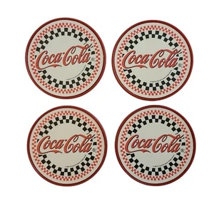 Vintage 1996 Coca Cola Deco Plastic Coasters Checkered Set of 4 Matches Gibson - Picture 1 of 3
