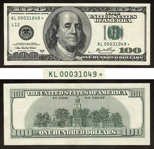 USA 2006A $100 Low serial number KL00031049* Star note circulated - Picture 1 of 4