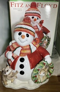 Fitz And Floyd Woodland Snowman Ceramic Cookie Jar 2003  Roomy Awesome! Retired - Picture 1 of 20