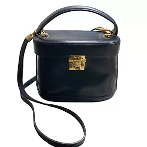 Mark Cross Vintage 1980s Benchley Bag Purse Handbag Navy Blue Leather NO KEY - Picture 1 of 11