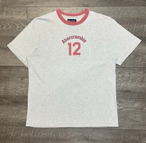 Abercrombie Men’s T-Shirt Center Logo Spell Out Tee Grey S/S Crew Size M VTG - Picture 1 of 16