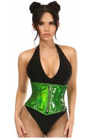 Green Holographic Mini Waist Cincher Zipper Underbust Steel Boned Rave Festival