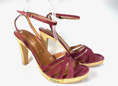 Sandalias De Colección Nina Granate Gamuza Tacón Stilettos Correas 8.5 M España Fiesta Cóctel Foto 1 de 4