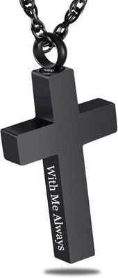 Collar Cruz Cremación para Cenizas Urnas Medallón Colgante Negro  Foto 1 de 4