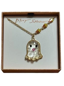 New Betsey Johnson Ghost, Candy Corn Necklace Gold Tone Crystal Halloween - Picture 1 of 3
